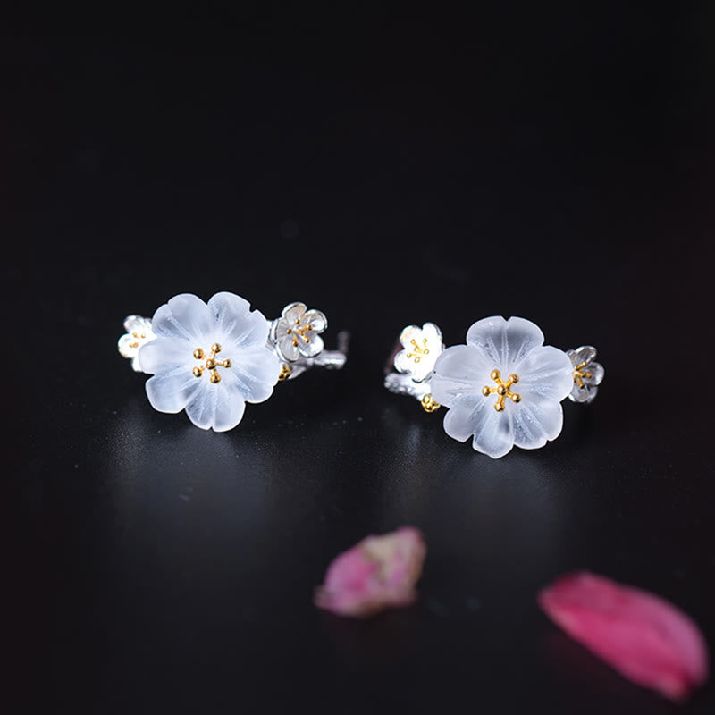 Pendientes de plata de ley 925 con piedras de Buda y flores de ciruelo bendecidas