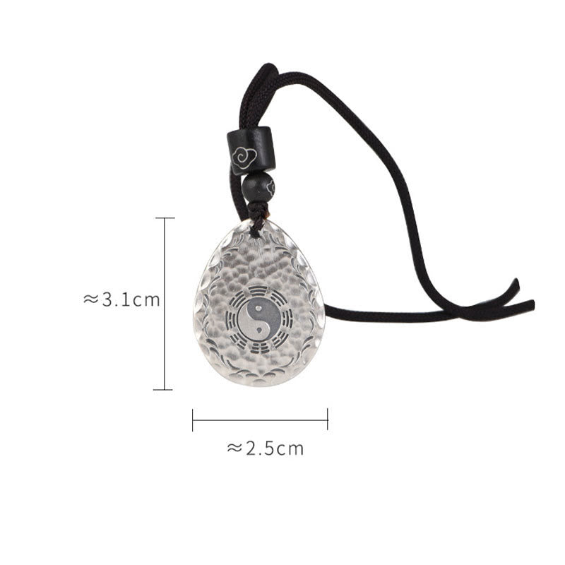 Collar con colgante de plata de ley 999 con diseño de gota de agua y Yin Yang Bagua, piedras de Buda, armonía y equilibrio
