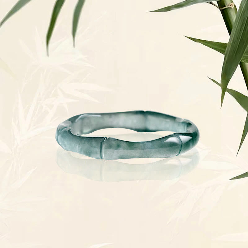 Buddha Stones Ring aus natürlichem Jade und Bambus für Wohlstand und Fülle