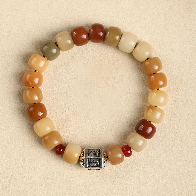 Pulsera de sabiduría Om Mani Padme Hum con semillas de Bodhi naturales de Buda y el Señor del Bosque Cadáver