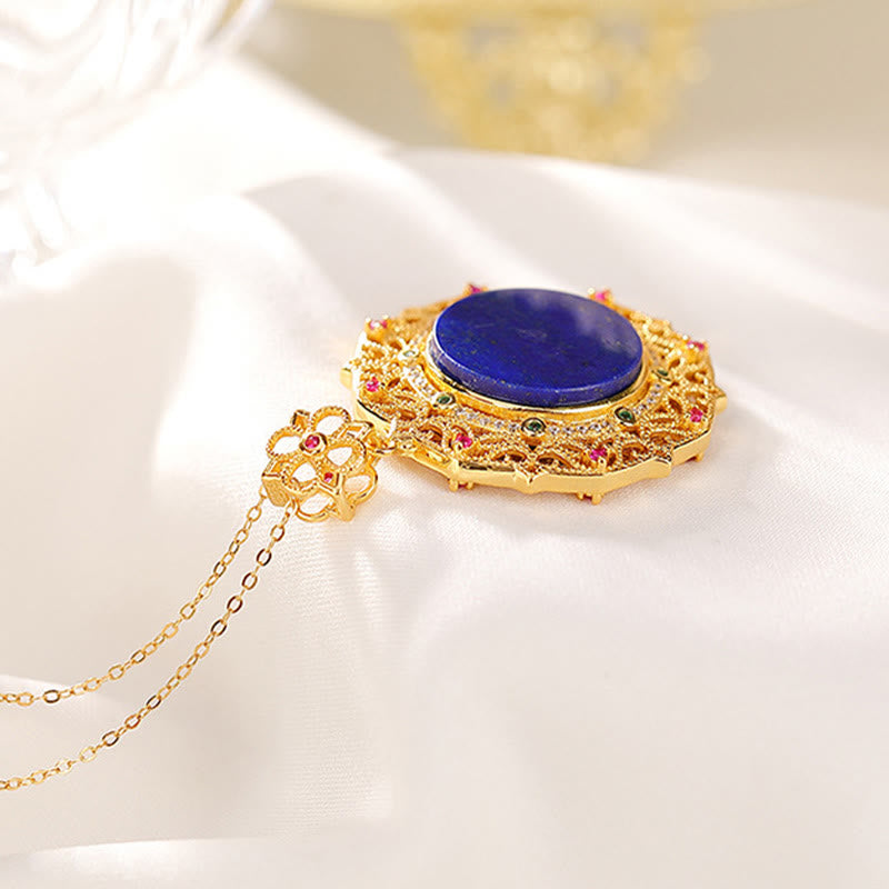 Collar con colgante de lazurita positiva bañado en oro y plata de ley 925 con piedras de Buda
