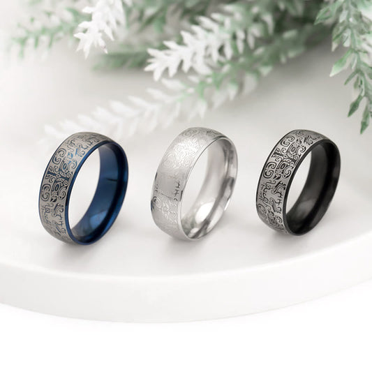 Buddha Stones Glücksbringer Mythologische Kreatur Taotie Reichtum Titan Stahl Ring