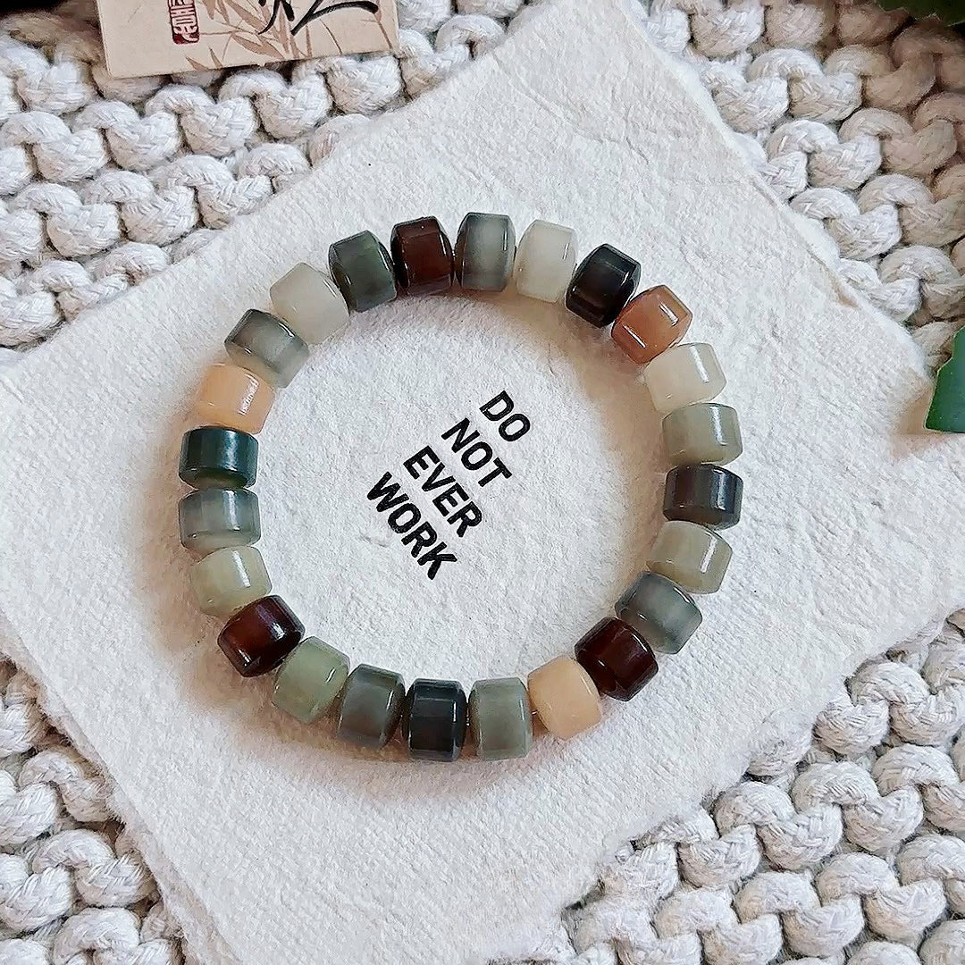 Premium Mini Golden Wheel Beads Mint Iced Tea Multi-Treasure White Jade Bodhi Bead Bracelet - Touch Bling