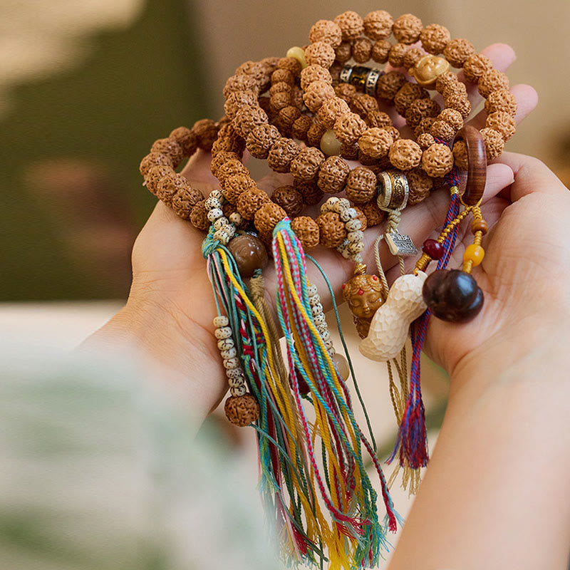 Pulsera tibetana de Rudraksha Bodhi con piedras de Buda y semillas de Bodhi.
