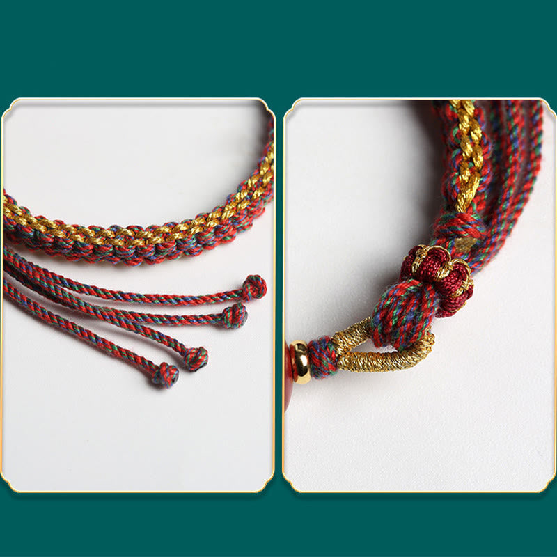 Pulsera trenzada con bendición de thangka de cinabrio y cuerda colorida con piedras de Buda