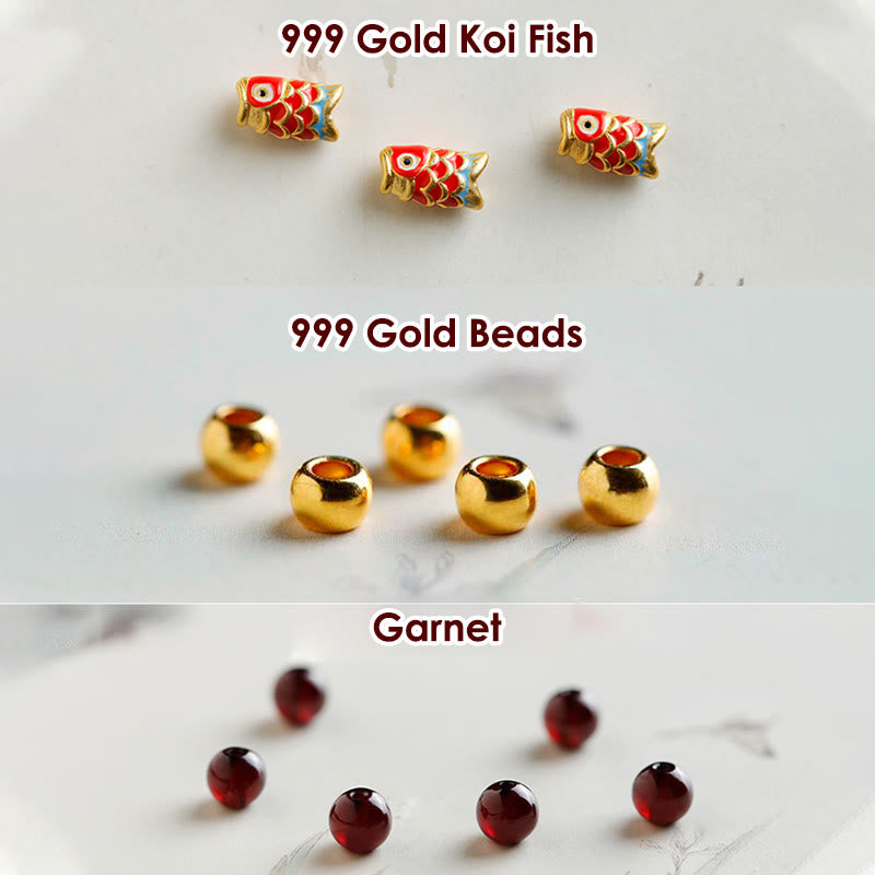 Buddha Stones 999 Gold Koi Fisch Natur Granat Schutzarmband