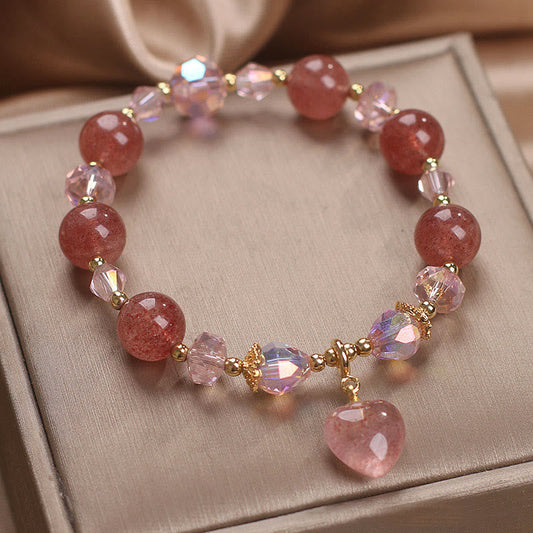 Pulsera de cristal de cuarzo fresa natural con piedras de Buda, con amor, corazón y sanación positiva