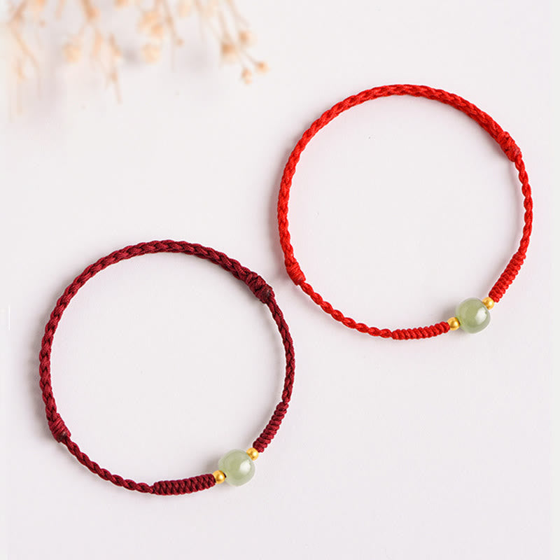 Buddha Stones Handgemachtes Jade Glücksperle Wohlstand Geflochtenes Armband
