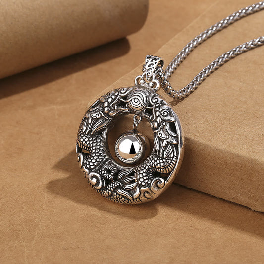 Buddha Stones Doppeldrache Spielperle Kupfer Schutz Halskette Anhänger