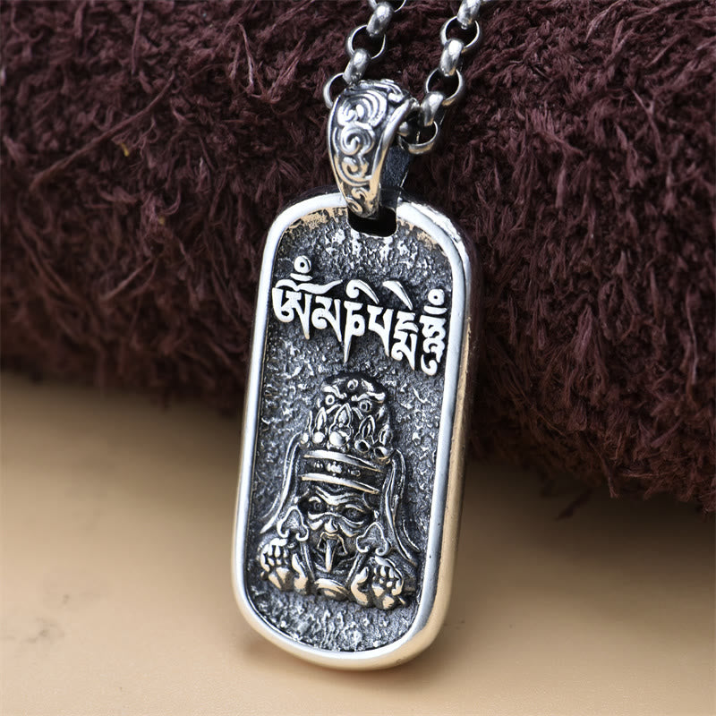 Collar con colgante de la paz Om Mani Padme Hum de la diosa de la riqueza de Zakiram en plata de ley 925 con piedras de Buda