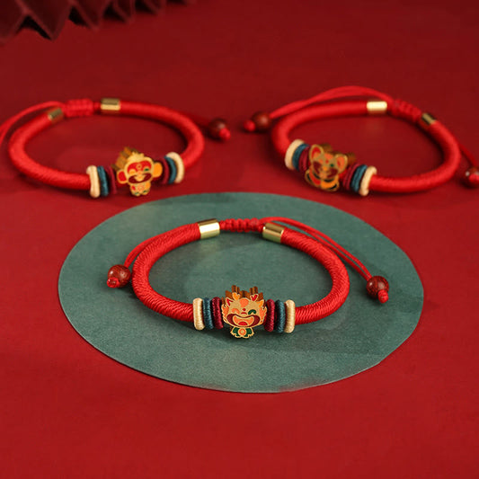 Pulsera trenzada roja con la suerte del zodiaco chino del Año del Dragón, hecha a mano en plata de ley 925 con piedras de Buda