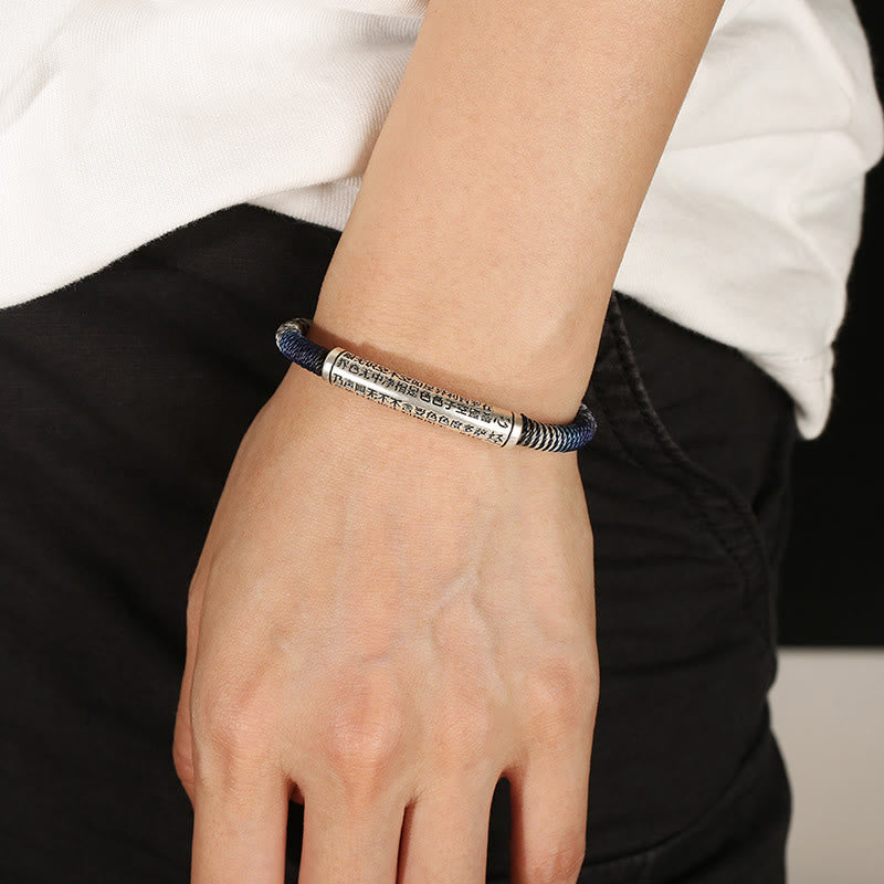 Pulsera trenzada de plata de ley 999 con piedras de Buda y sutra del corazón, hecha a mano