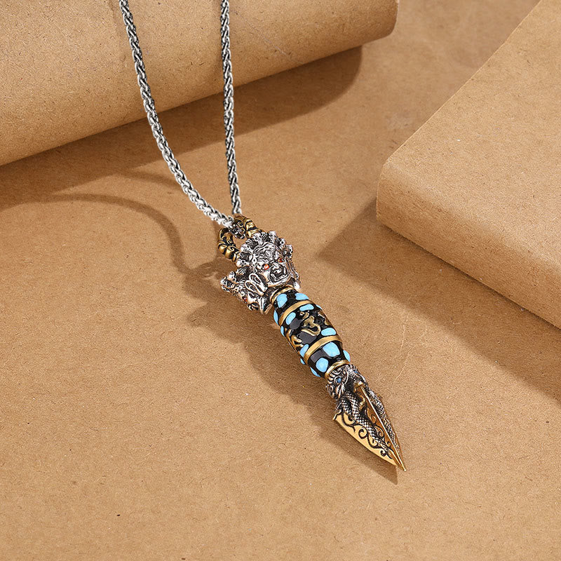Collar con colgante giratorio de riqueza con diseño de Om Mani Padme Hum, cuentas Dzi, piedras de Buda del Tíbet, patrón Dorje Vajra