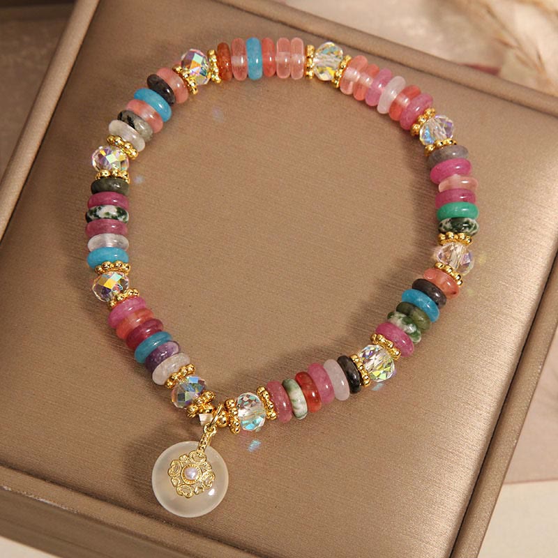 Pulsera auspiciosa con hebilla de paz de varios cristales y piedras de Buda