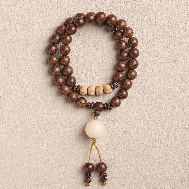 Pulsera de doble vuelta con semillas de Bodhi y sándalo rojo de hoja pequeña con piedras de Buda y sándalo
