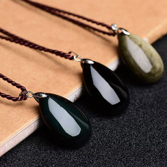 Collar con colgante de gota de agua de riqueza, piedras de Buda, obsidiana dorada, obsidiana negra, obsidiana arcoíris