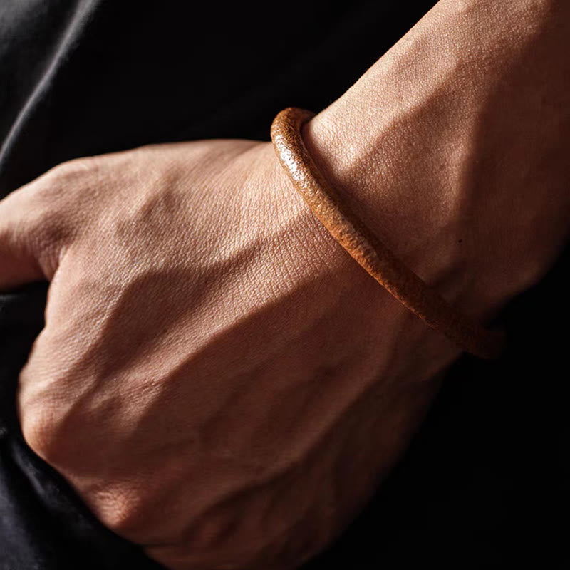 Buddha Stones Retro Leder Glück Heilung Kupfer Magnetschnalle Armband