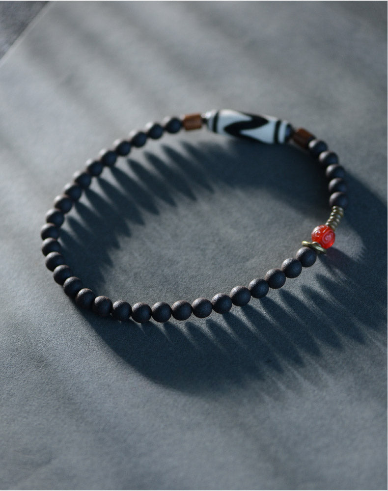 Ebony Tiger Tooth Dzi Beads Bracelet