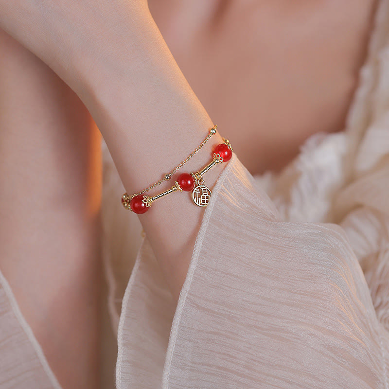 Buddha Stones Roter Achat Fu Charakter Charm Selbstakzeptanz Armband