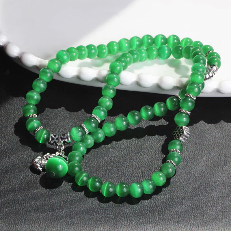 Pulsera triple vuelta con soporte PiXiu de ojo de gato y piedras de Buda