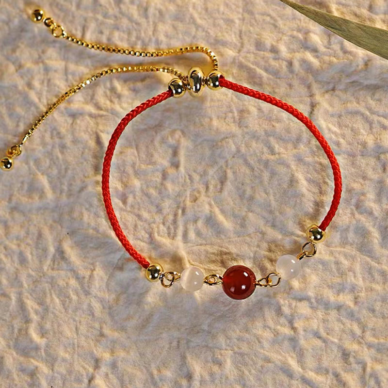 Buddha Stones Roter Achat Katzenauge Geflochtenes Vertrauensarmband