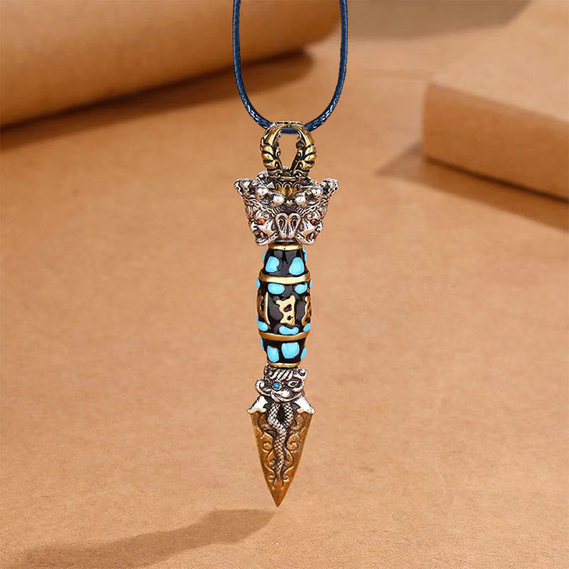 Collar con colgante giratorio de riqueza con diseño de Om Mani Padme Hum, cuentas Dzi, piedras de Buda del Tíbet, patrón Dorje Vajra