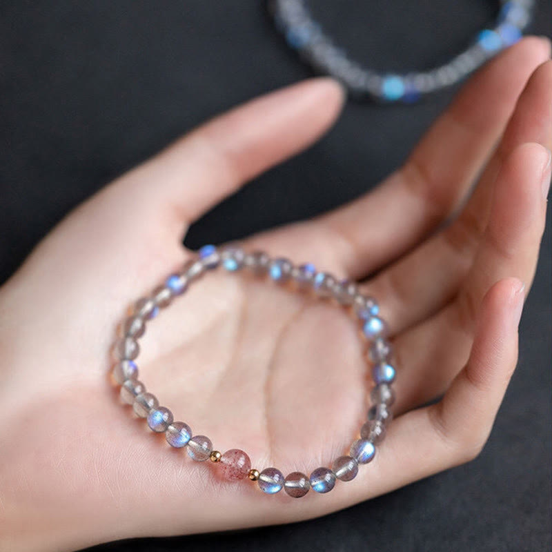 Pulsera de piedras de Buda con piedra lunar, cristal rosa y cinabrio, con propiedades curativas positivas