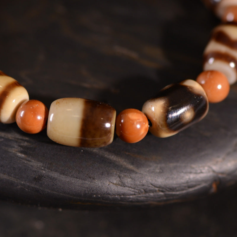 Agate Dzi Bead Bracelet with Cook Round Beads - Touch Bling