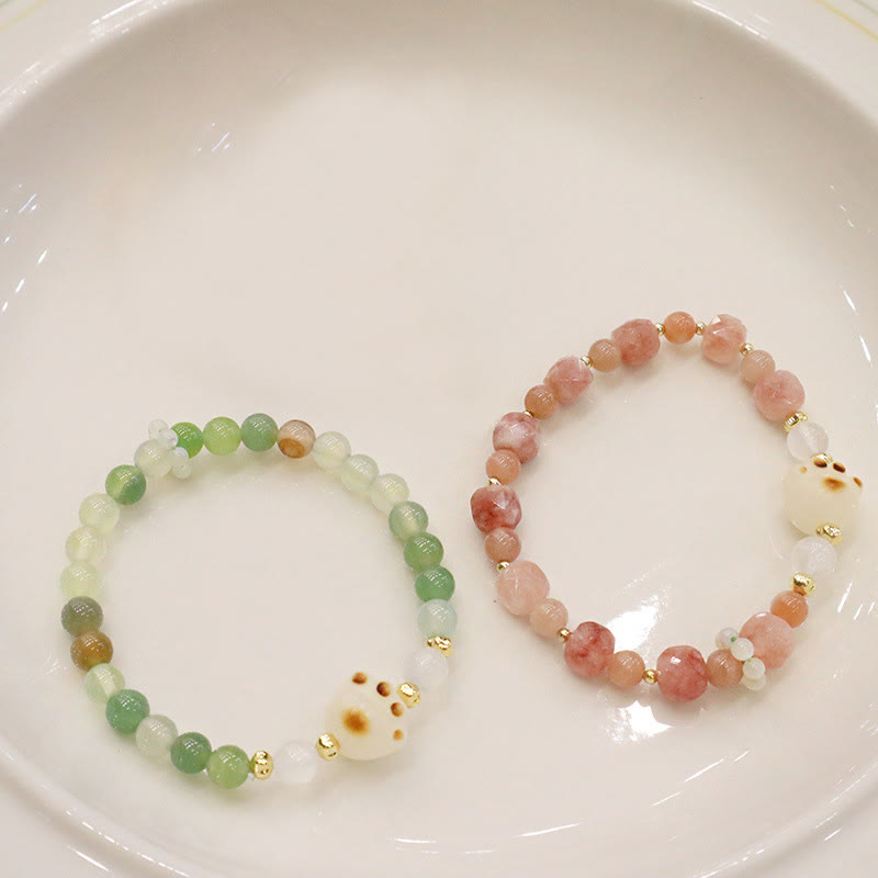 Pulsera de soporte con piedras de Buda, ágata verde, piedra solar, ojo de gato, semilla de Bodhi y pata de gato