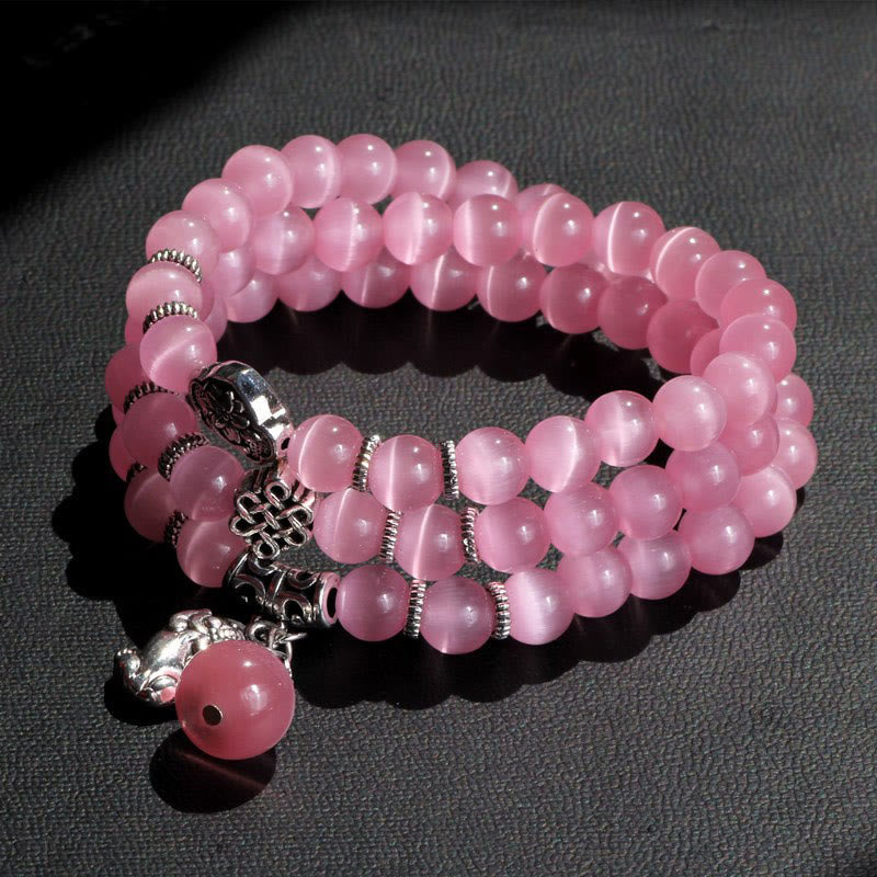 Pulsera triple vuelta con soporte PiXiu de ojo de gato y piedras de Buda