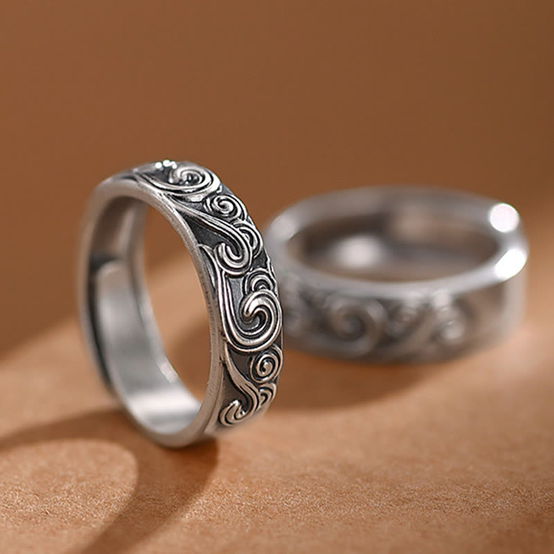 Buddha Stones 999 Sterling Silber Glücksverheißende Wolken graviert Segen verstellbarer Ring
