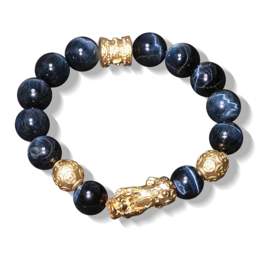 Blue Tiger Eyes Wealth Mantra Feng Shui Pixiu Bracelet