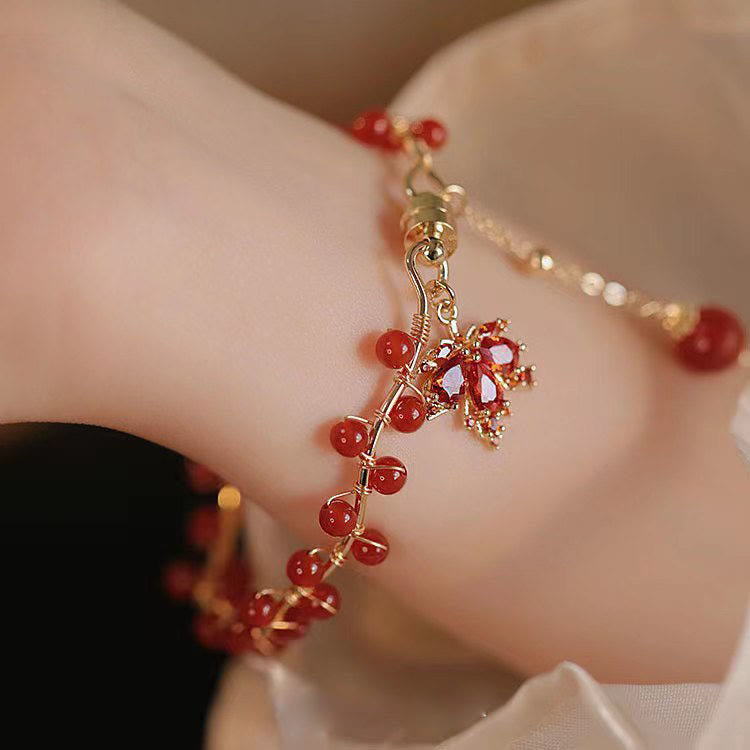 Buddha Stones Rotes Ahornblatt Glücksbringer Armband