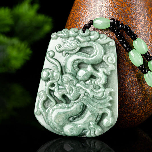 Collar con colgante de cadena de cuentas de jade con protección del dragón del zodiaco chino del año del dragón con piedras de Buda