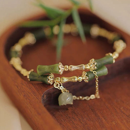 Pulsera de la suerte con diseño de jade y bambú con piedras de Buda
