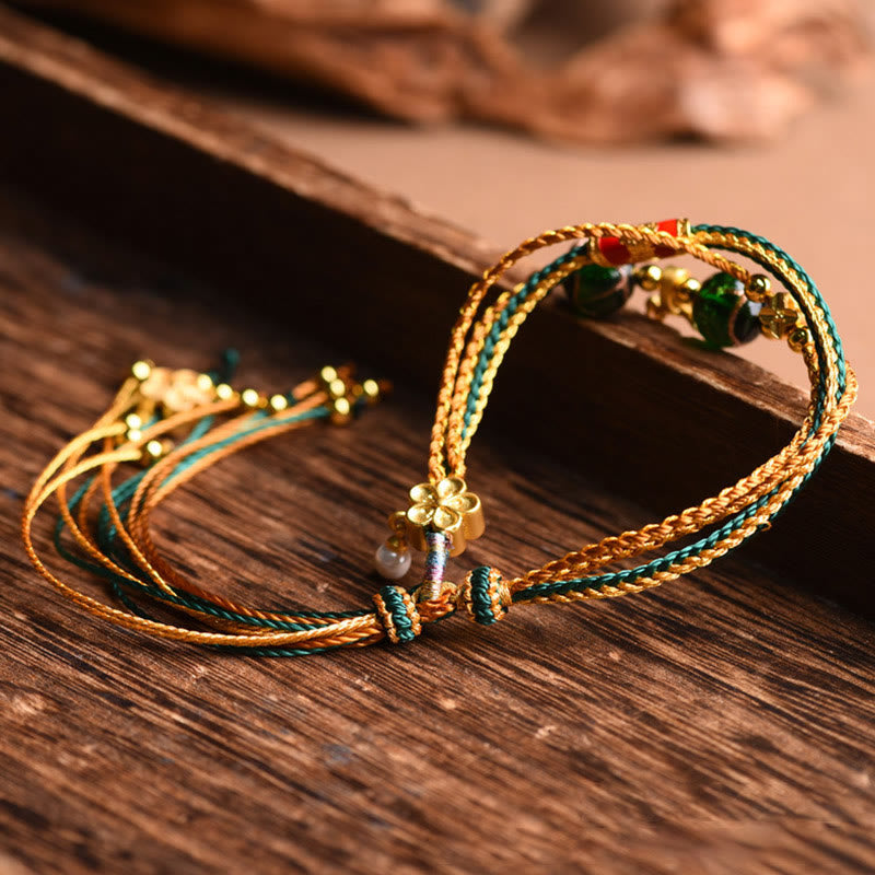 Pulsera curativa multicapa trenzada con cuentas de vidrio Liuli y cuerda tibetana hecha a mano con piedras de Buda