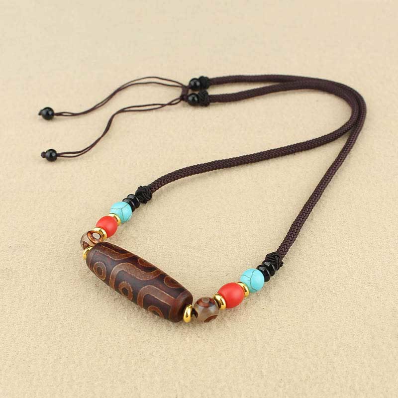 Collar con colgante de cadena de protección con cuentas Dzi tibetanas de nueve ojos y cuentas Dzi de tres ojos, piedras de Buda