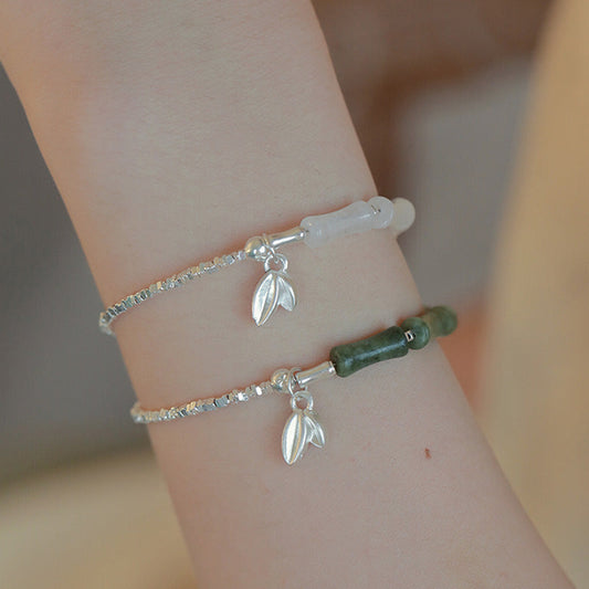Pulsera de la suerte con diseño de peridoto y bambú en plata de ley 925 con piedras de Buda
