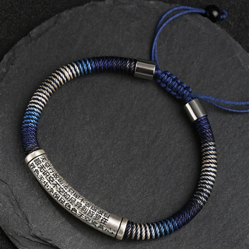Pulsera trenzada de plata de ley 999 con piedras de Buda y sutra del corazón, hecha a mano