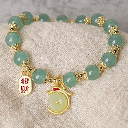 Pulsera de la suerte con piedras de Buda, año del dragón, ágata roja, aventurina verde, hebilla de paz, personaje Fu