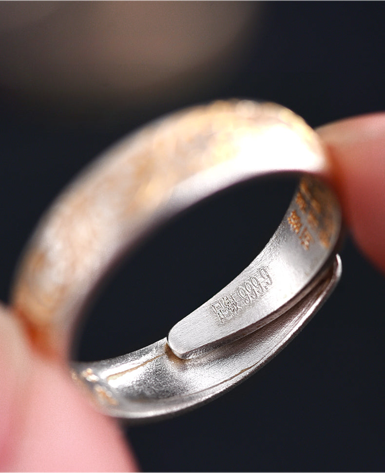 Pure Silver Ring The Heart Sutra Ring 925 Sterling Silver Couple Ring