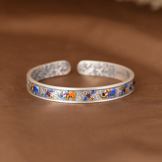 Pulsera brazalete con piedras de Buda, plata de ley 999, elefante, fuerza y sabiduría