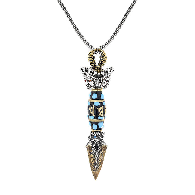 Collar con colgante giratorio de riqueza con diseño de Om Mani Padme Hum, cuentas Dzi, piedras de Buda del Tíbet, patrón Dorje Vajra