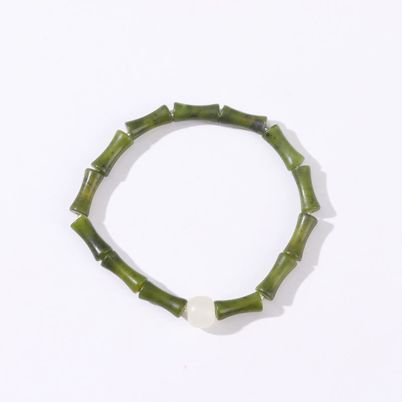 Pulsera de la suerte y la abundancia con diseño de jade y bambú verde y piedras de Buda