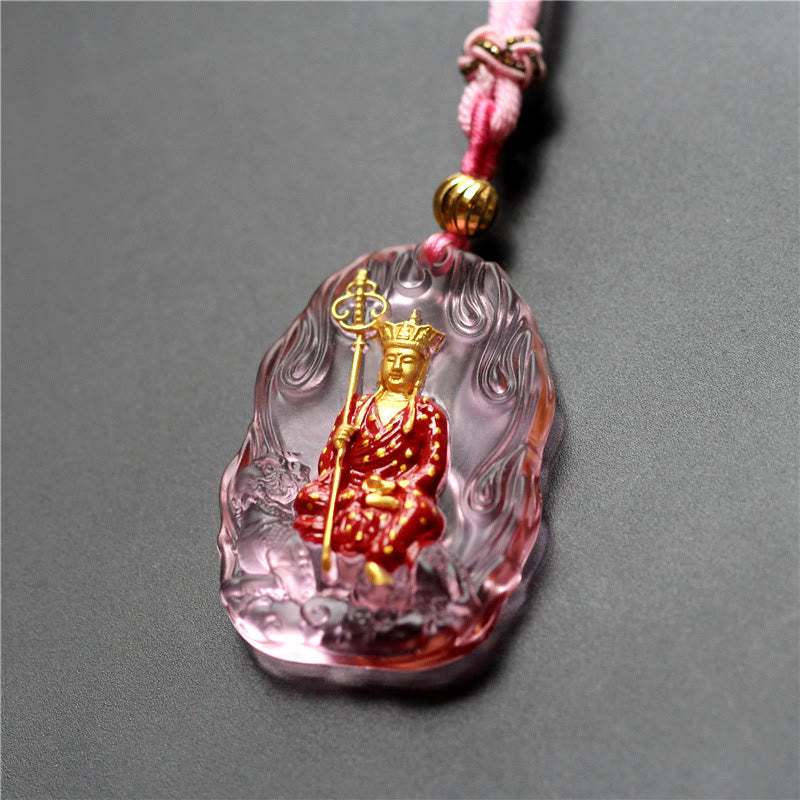 Collar con colgante de amuleto de compasión de cristal de Buda Liuli de piedras de Buda Ksitigarbha