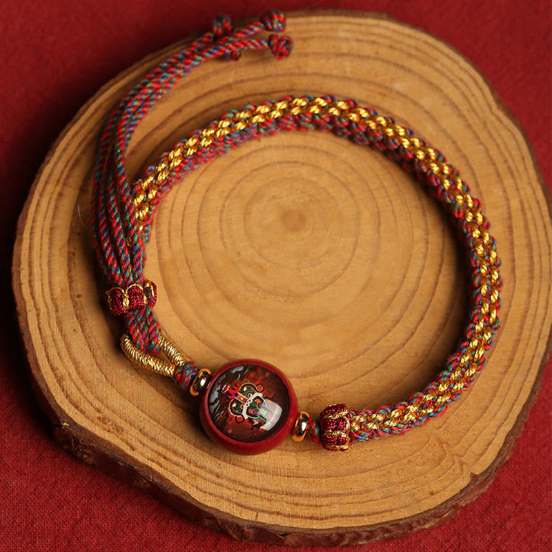 Pulsera trenzada con bendición de thangka de cinabrio y cuerda colorida con piedras de Buda