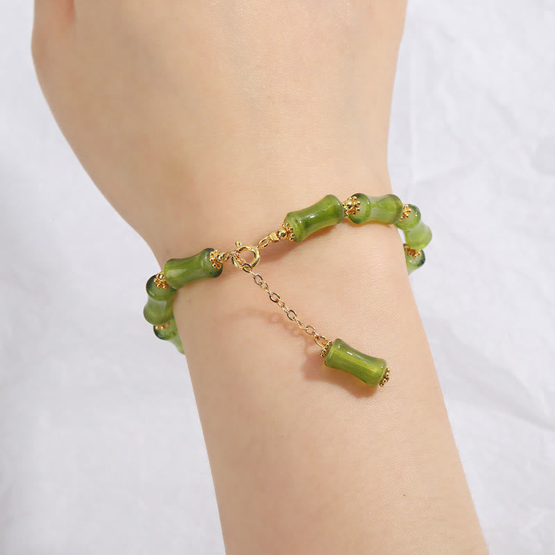 Buddha Stones Grünes Bambusmuster Liuli Kristall Moosachat Reichtumskettenarmband