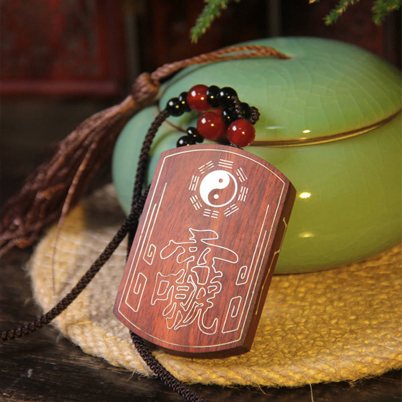 Buddha Stones 999 Sterling Silber Ebenholz Rotes Sandelholz Yin Yang Bagua Balance Halskette Anhänger