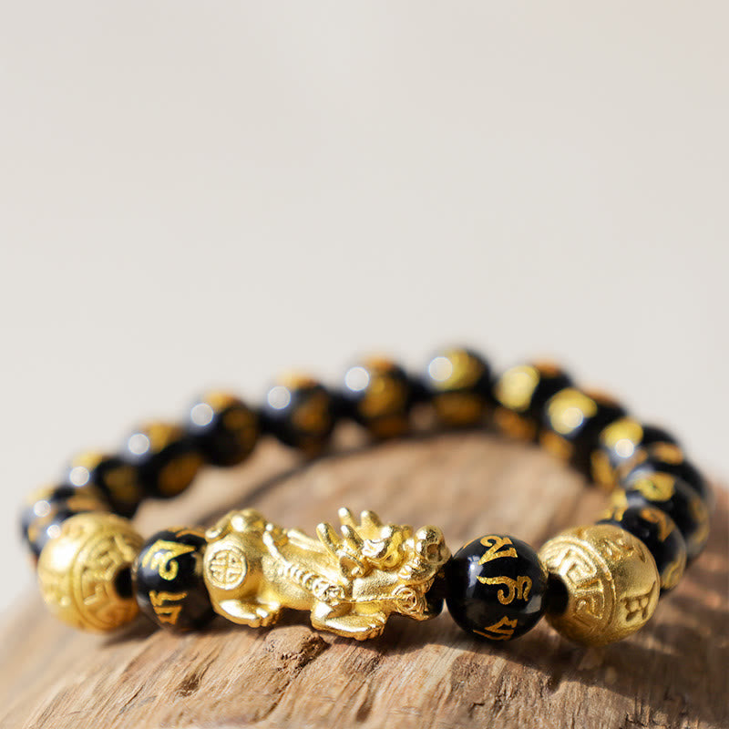 Buddha Stones FengShui PiXiu Obsidian Reichtum Armband