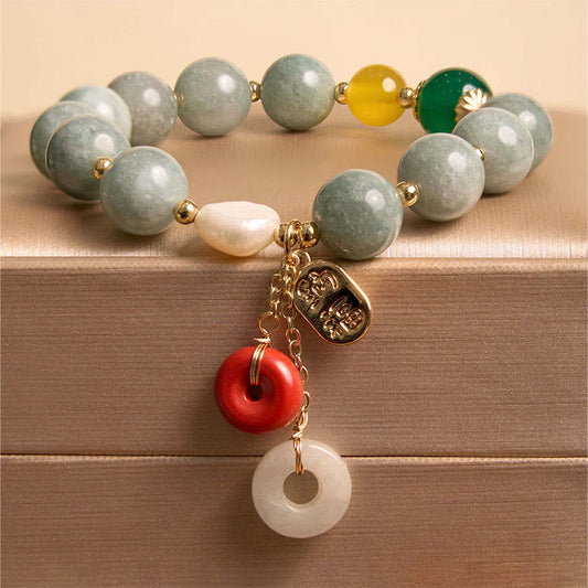 Pulsera de confianza con dije de paz y hebilla de ágata roja y jade de Buda